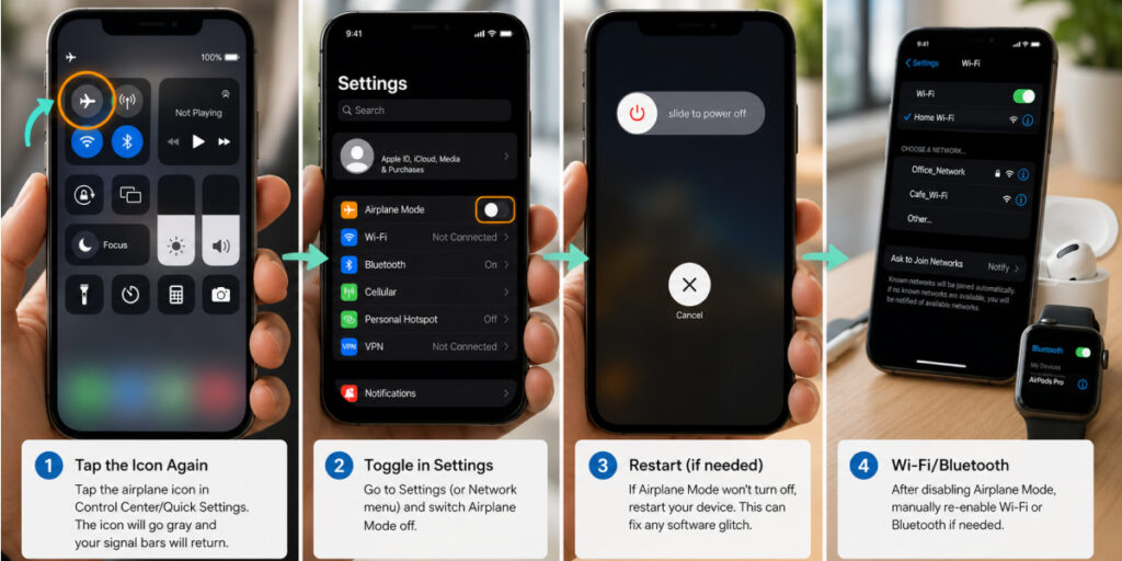 process of turning off airplane mode