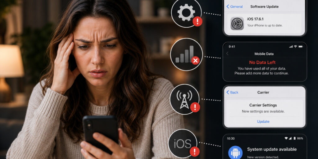 woman with different iphone settings
