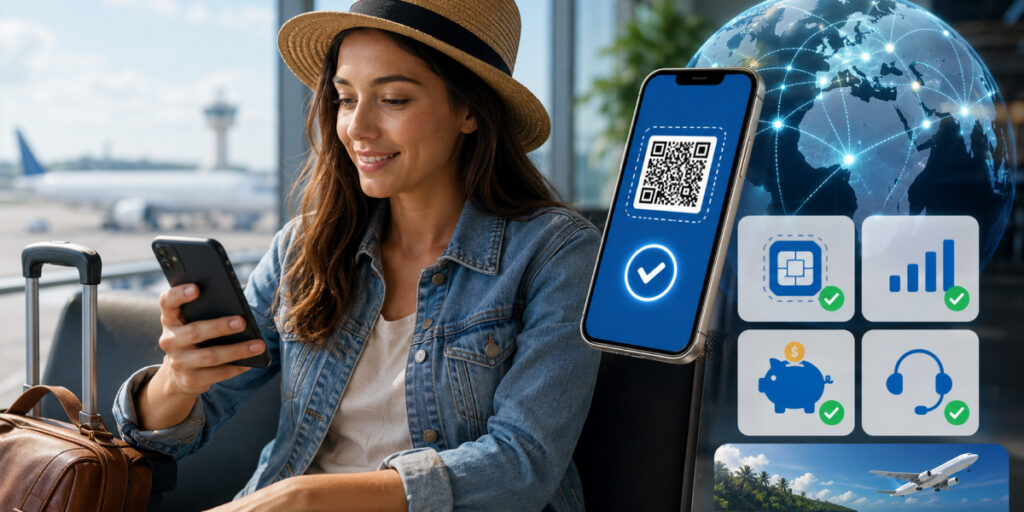 woman activating the eSIM