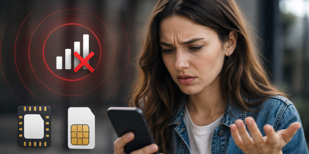 woman on phone with sim
