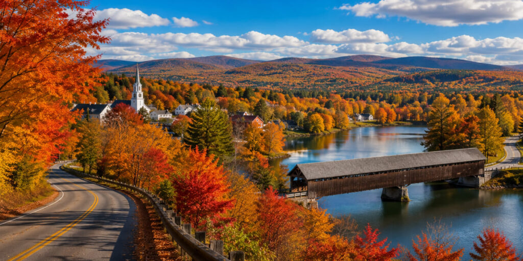 New England fall foliage with vibrant autumn colors
