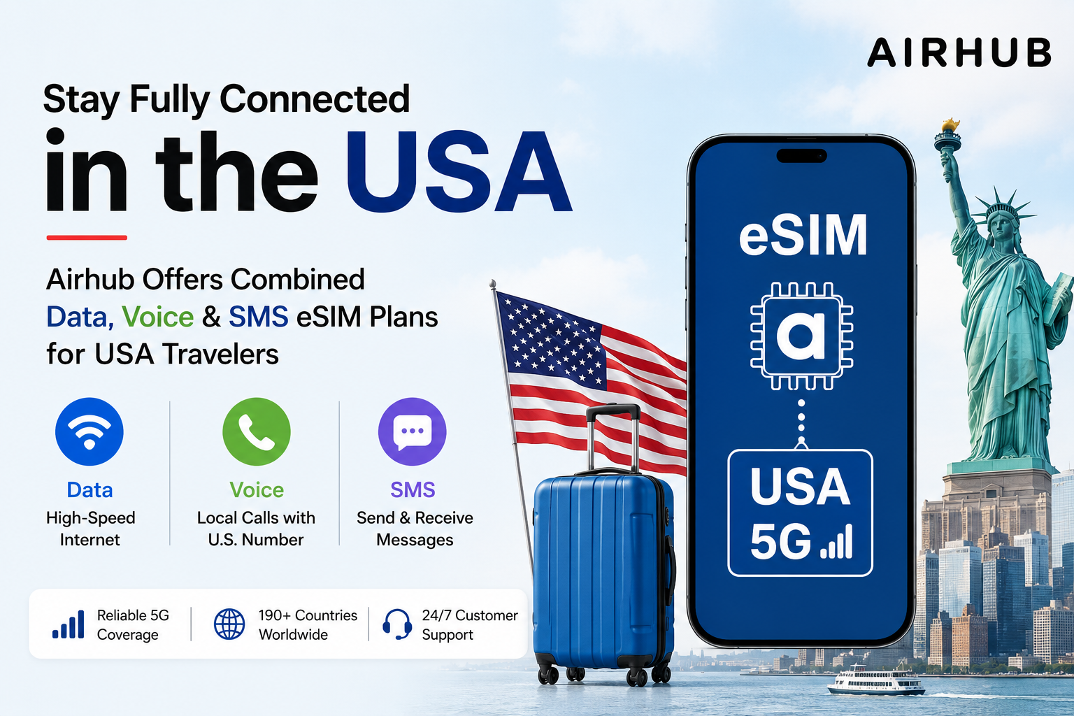 Airhub offers data + voice eSIM plans for USA travelers