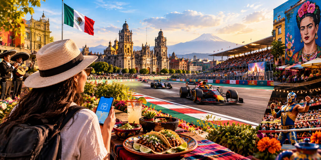 Mexico City Grand Prix with F1 racing and Mexican culture.