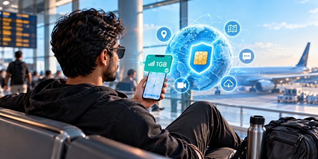 1GB emergency eSIM data for travel backup