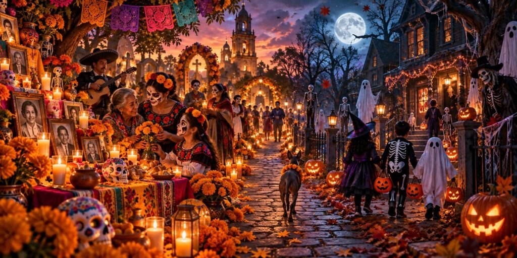 Day of the Dead vs Halloween traditions and celebrations.