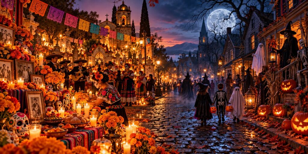 Day of the Dead vs Halloween symbols, traditions, dates, and cultural differences.