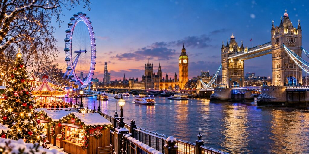 London's iconic landmarks decorated for Christmas in December