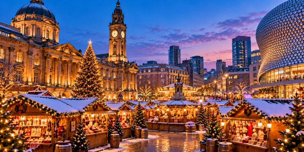 Birmingham Frankfurt Christmas Market and festive city lights